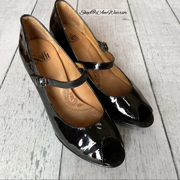 Sofft black patent leather adjustable strap peeptoe heels *shop@iamwarrior - Picture 3 of 13
